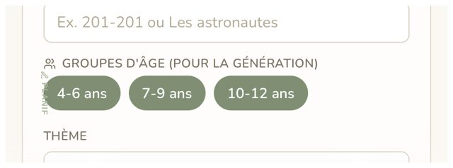 Groupes d'âge dans PLANIF